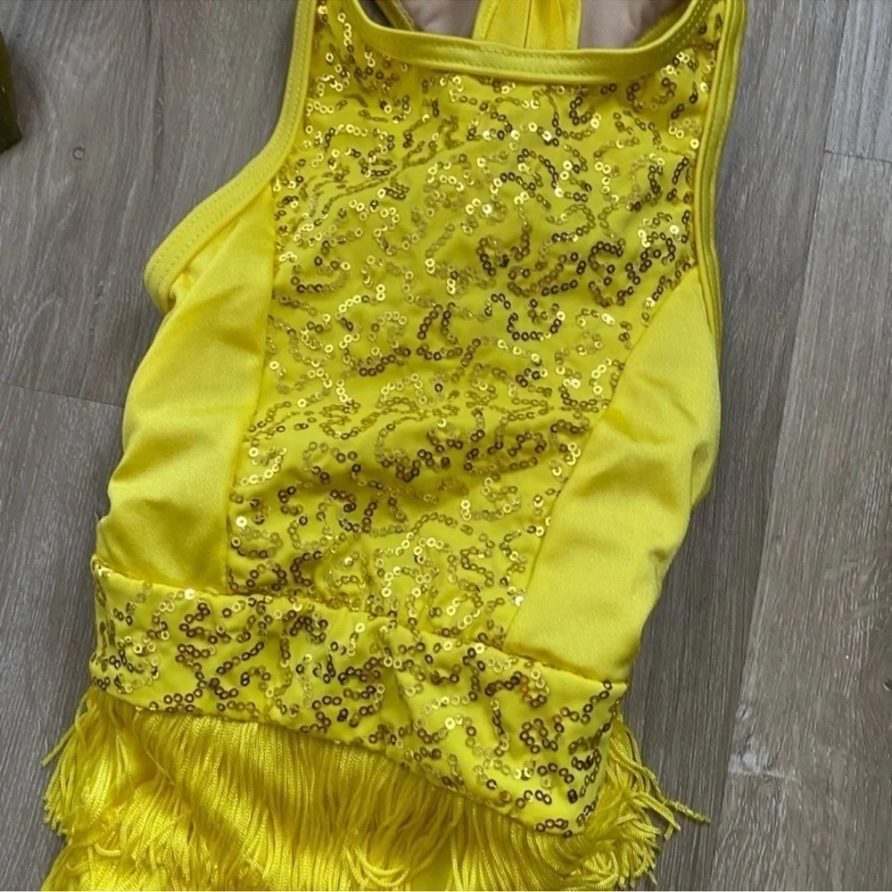 WEISSMAN Dance Costume yellow Fringe flapper GOOD TO BE ALIVE 11109 LC child